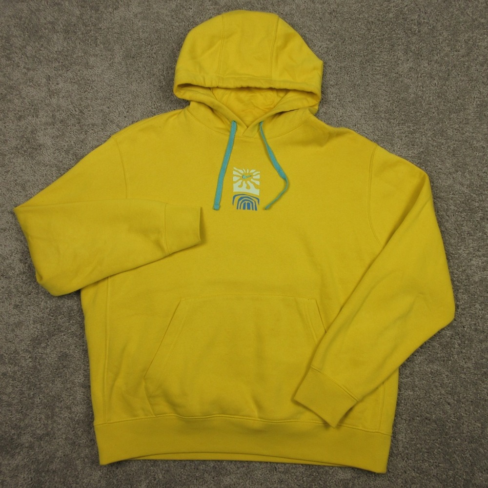 Nike Sweater Mens XL Yellow Graphic Fleece Center Swoosh‎ Logo Hoodie Sweatshirt